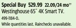 Canadian Tire Westinghouse 65˝ 4K Smart TV offer