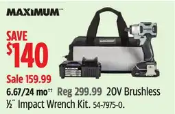 Canadian Tire MAXIMUM 20V Brushless ½ Impact Wrench Kit offer