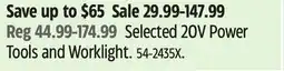 Canadian Tire Selected 20V Power Tools and Worklight offer
