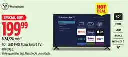 Canadian Tire Westinghouse 40 LED FHD Roku Smart TV offer