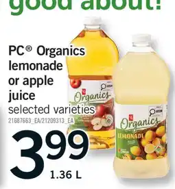 Fortinos PC ORGANICS LEMONADE OR APPLE JUICE offer