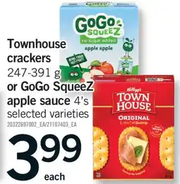 Fortinos TOWNHOUSE CRACKERS, 247-391 G OR GOGO SQUEEZ APPLE SAUCE 4'S offer