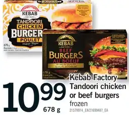 Fortinos KEBAB FACTORY TANDOORI CHICKEN OR BEEF BURGERS offer