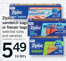 Fortinos ZIPLOC SANDWICH BAGS OR FREEZER BAGS, 10-90'S offer