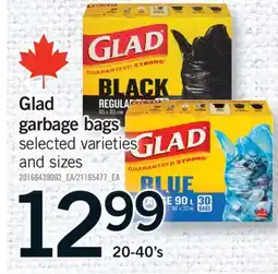 Fortinos GLAD GARBAGE BAGS, 20-40'S offer