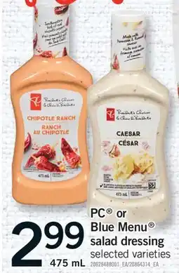 Fortinos PC OR BLUE MENU SALAD DRESSING offer