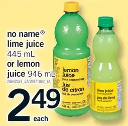 Fortinos NO NAME LIME JUICE, 445 ML OR LEMON JUICE 946, ML offer