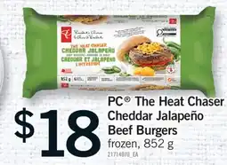Fortinos PC THE HEAT CHASER CHEDDAR JALAPEÑO BEEF BURGERS offer