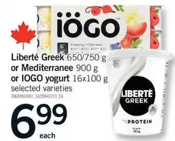 Fortinos LIBERTÉ GREEK, 650/750 G OR MEDITERRANEE, 900 G OR IOGO YOGURT offer