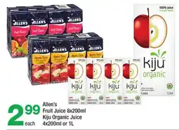 Highland Farms Allen's Fruit Juice 8x200ml Kiju Organic Juice 4x200ml or 1L offer