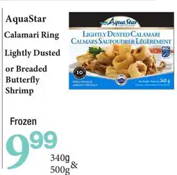 Highland Farms AquaStar Calamari Ring Lightly Dusted or Breaded Butterfly Shrimp offer