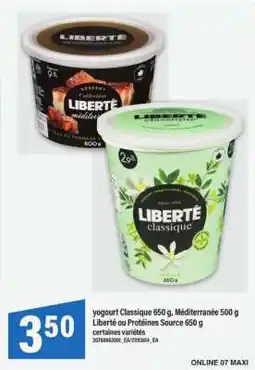 Maxi Yogourt Classique 650 g, Méditerranée 500 g Liberté ou Protéines Source 650 g offer