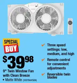 Home Depot 9 twin window fan clean breeze matte white offer