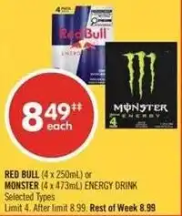 Shoppers Drug Mart Red Bull or Monster Energy Drink offer