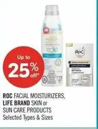 Shoppers Drug Mart Roc facial moisturizers, life brand skin or sun care products offer