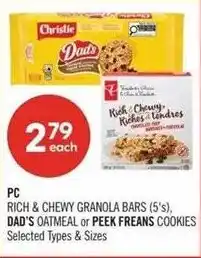 Shoppers Drug Mart PC rich & chewy granola bars, dad's oatmeal or peek freans cookies offer