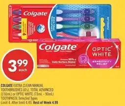 Shoppers Drug Mart Colgate extra clean manual toothbrushes, total advanced or optic white offer