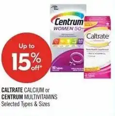 Shoppers Drug Mart Caltrate calcium or centrum multivitamins offer