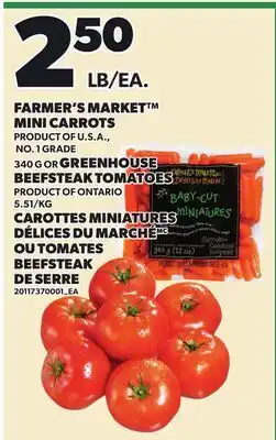 Independent City Market FARMER'S MARKET MINI CARROTS, 340 G GREENHOUSE BEEFSTEAK TOMATOES offer