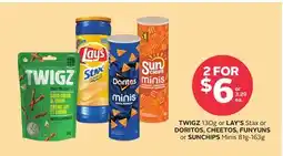 Rexall TWIGZ 130g or LAY'S Stax or DORITOS, CHEETOS, FUNYUNS or SUNCHIPS Minis 81g-163g offer