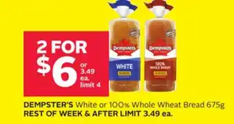 Rexall DEMPSTER'S White or 100% whole wheat bread offer