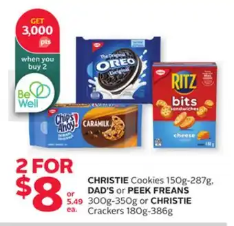 Rexall CHRISTIE Cookies 150g-287g, DAD'S or PEEK FREANS 300g-350g or CHRISTIE Crackers 180g-386g offer