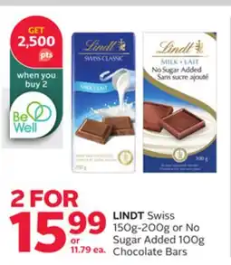 Rexall LINDT Swiss 150g-200g or No Sugar Added 100g Chocolate Bars offer