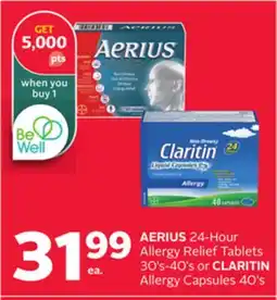 Rexall AERIUS 24-Hour Allergy Relief Tablets 30's-40's or CLARITIN Allergy Capsules 40's offer