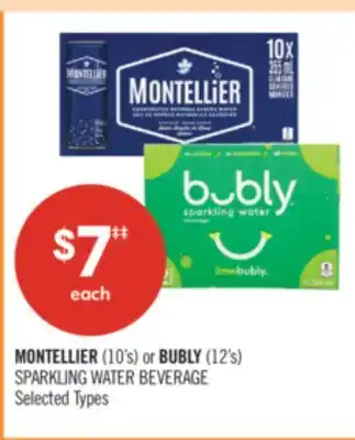 Shoppers Drug Mart MONTELLIER (10's) or BUBLY (12's) SPARKLING WATER BEVERAGE offer