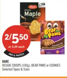 Shoppers Drug Mart DARE VEGGIE CRISPS (100g), BEAR PAWS or COOKIES offer