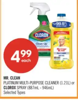 Shoppers Drug Mart MR. CLEAN PLATINUM MULTI-PURPOSE CLEANER (1.21L) or CLOROX SPRAY (887mL - 946mL) offer