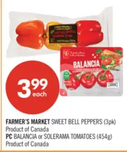 Shoppers Drug Mart FARMER'S MARKET SWEET BELL PEPPERS (3pk), PC BALANCIA or SOLERAMA TOMATOES (454g) offer