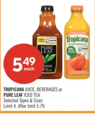 Shoppers Drug Mart TROPICANA JUICE, BEVERAGES or PURE LEAF ICED TEA offer