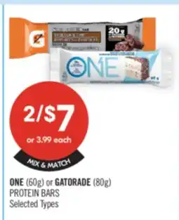 Shoppers Drug Mart ONE (60g) or GATORADE (80g) PROTEIN BARS offer