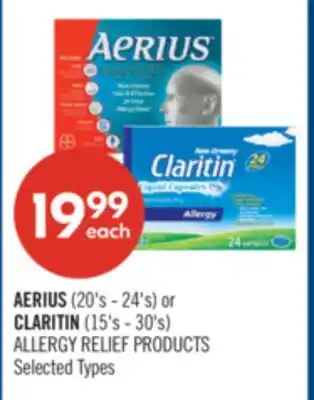 Shoppers Drug Mart AERIUS (20's - 24's) or CLARITIN (15's - 30's) ALLERGY RELIEF PRODUCTS offer