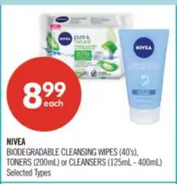 Shoppers Drug Mart NIVEA BIODEGRADABLE CLEANSING WIPES (40's), TONERS (200mL) or CLEANSERS (125mL - 400mL) offer