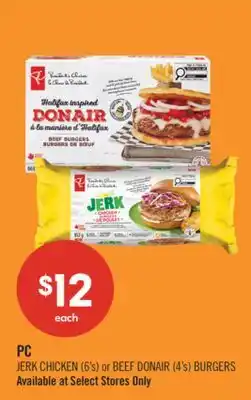 Shoppers Drug Mart PC JERK CHICKEN (6's) or BEEF DONAIR (4's) BURGERS offer
