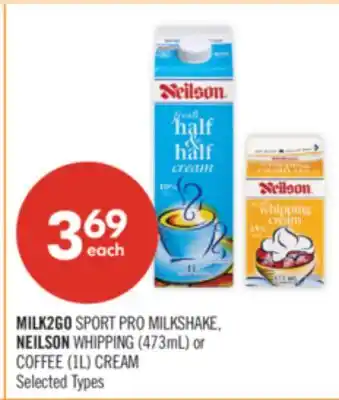 Shoppers Drug Mart MILK2GO SPORT PRO MILKSHAKE, NEILSON WHIPPING (473mL) or COFFEE (1L) CREAM offer