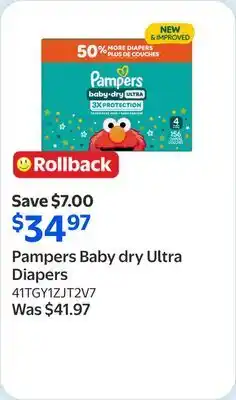 Walmart Pampers Baby dry Ultra Diapers offer