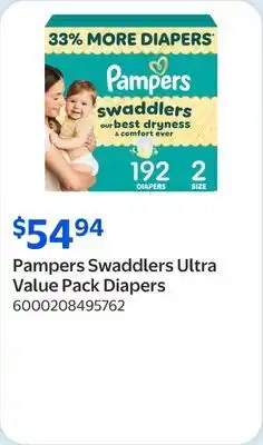 Walmart Pampers Swaddlers Ultra Value Pack Diapers offer