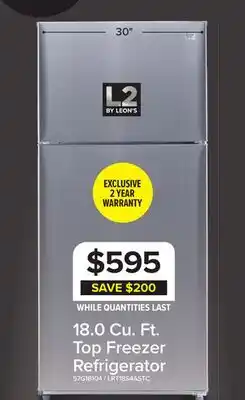 Leon's L2 29.5 18 Cu. Ft. Stainless Steel Top-Freezer Refrigerator - LRT18S4ASTC offer