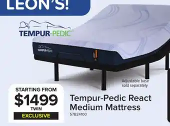 Leon's Tempur-Pedic React 2.0 Medium Twin Mattress 10 inches offer