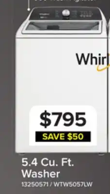 Leon's Whirlpool White Top Load Washer with Removable Agitator (5.4 Cu Ft) - WTW5057LW offer