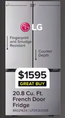 Leon's LG 33 20.8 Cu. Ft. Smudge Resistant Stainless Steel Counter-Depth MAX French Door Refrigerator offer