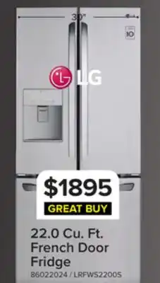 Leon's LG 22.0 Cu. Ft. French Door Fridge-LRFWS2200S offer