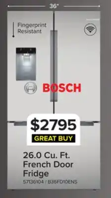 Leon's Bosch 35.5 26 Cu. Ft. Fingerprint Resistant Stainless Steel French Door Refrigerator - B36FD10ENS offer