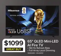 Leon's Hisense 65 QLED Mini-LED AI TV 144Hz - Fire TV - 65U68SF offer