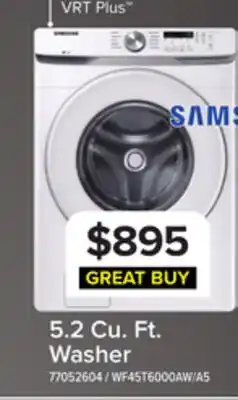 Leon's Samsung White Front Load Washer with Shallow Depth (5.2 Cu.Ft) - WF45T6000AW/A5 offer