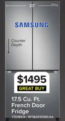 Leon's Samsung 33 17.5 Cu. Ft. Stainless Steel Counter-Depth French Door Refrigerator - RF18A5101SR/AA offer