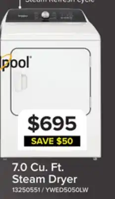 Leon's Whirlpool White Electric Steam Dryer with Moisture Sensing (7.0 Cu.Ft.) - YWED5050LW offer